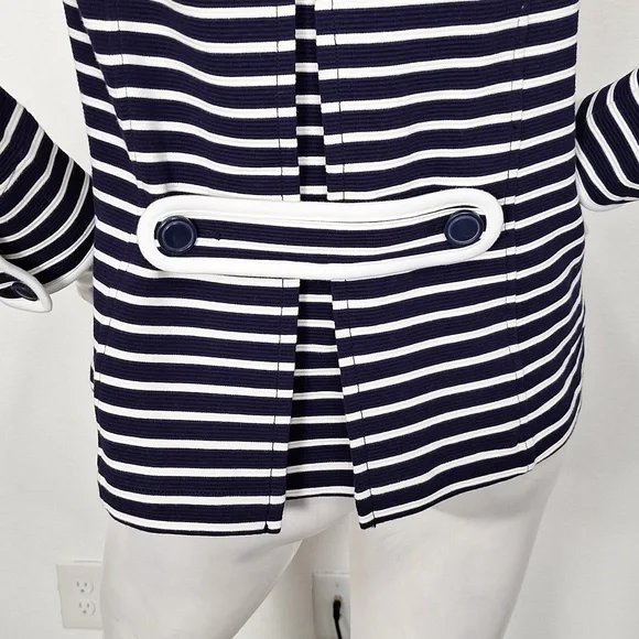 Anthropologie Navy Blue & White Striped Preppy Double Breasted Peacoat Size S - Picture 9 of 13